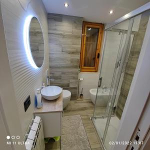 普雷托罗Casa di Nastya的一间带水槽、镜子和淋浴的浴室