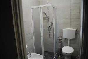 那不勒斯Sognando Positano的带淋浴、卫生间和盥洗盆的浴室