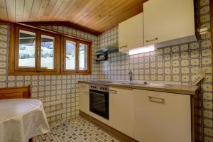 代堡Appartement Les Cascades的厨房配有水槽和炉灶 顶部烤箱