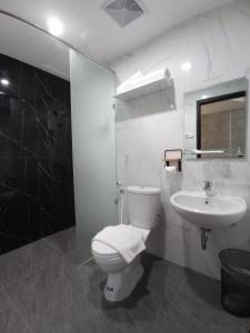 Talang KelapaRid's Hotel Palembang的白色的浴室设有卫生间和水槽。