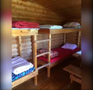 埃农泰基厄Lätasenonmajat的小木屋内带两张双层床的客房