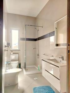 普拉亚Praia Capital Residence Aparthotel的浴室配有卫生间水槽和淋浴。