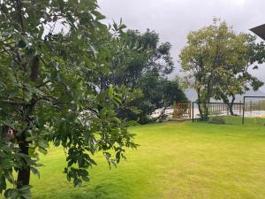 浦那The Green Gate Resort Mulshi的绿意盎然的院子,有树木和栅栏
