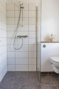 NyordRagnhilds Gård, Hostel的带淋浴和卫生间的浴室