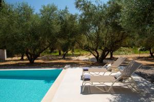 尼基亚娜villa-agrielia的游泳池旁的一把躺椅
