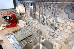 巴勒莫La Casetta delle Scienze的厨房水槽上方设有碗碟干燥架