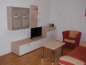 洪波莱茨Apartmán Janoušek的客房设有一张桌子、一台电视和一把椅子