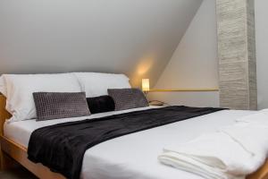 帕利克Feher Akac Guest House的卧室配有一张带两个枕头的大白色床