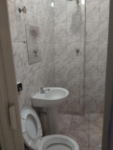 圣保罗Hotel Maraja 9 de julho的浴室配有卫生间、盥洗盆和淋浴。