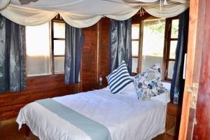伊尼扬巴内Mozambique,Inhambane,Barra -Entire Beach House的卧室配有白色的床、枕头和窗户。