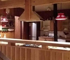 普孔Hostal Quillelhue的厨房配有不锈钢冰箱和台面