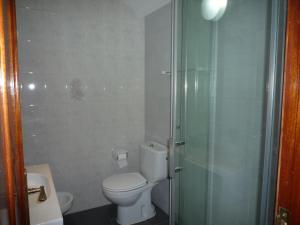桑坦德LOS ATICOS的一间带卫生间和玻璃淋浴间的浴室