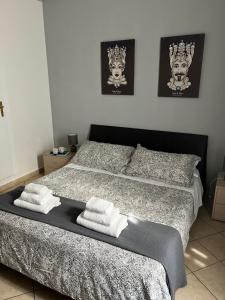 卡塔尼亚特里雅斯特酒店的一间卧室配有一张床,上面有两条毛巾