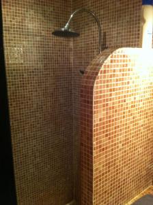 莱齐尼昂科尔比埃卡塔莱住宿加早餐旅馆的带淋浴的浴室(带瓷砖墙)