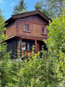 灵厄比Måsåplassen Friisvegen Mountain Lodge的森林中间的小木屋