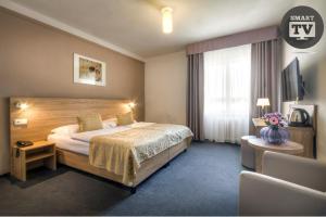 布拉格大西洋酒店的一间酒店客房,配有一张床和一台电视