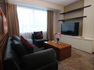 巴厘巴板巴厘巴班诺富特酒店的带沙发和平面电视的客厅