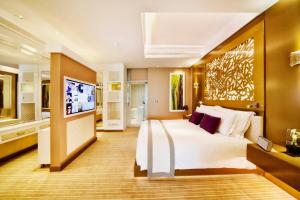 麦纳麦The Domain Bahrain Hotel and Spa - Adults Friendly 16 Years Plus的一间大卧室,配有一张大床和一台电视