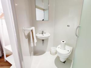 布雷得佛Accommodation Bradford的白色的浴室设有卫生间和水槽。