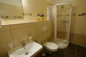 雷德尼斯蜜蜂苑旅馆的一间带水槽、卫生间和淋浴的浴室