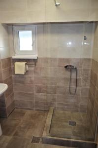 克里尚Casa Calin的带淋浴、窗户和水槽的浴室