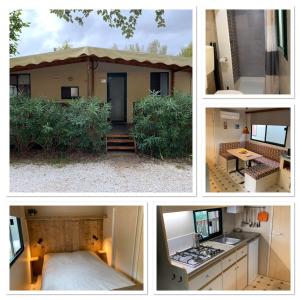 维亚雷焦Mobile home Comfort Viareggio - Camping Paradiso- R028的房屋四张照片的拼贴