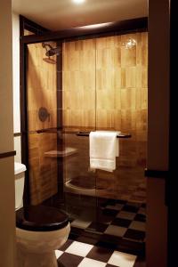 莱诺克斯Life House, Berkshires的浴室设有玻璃淋浴间和卫生间