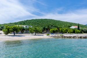 德雷斯Apartments by the sea Drace, Peljesac - 10126的树木和山底的海滩