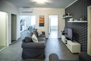 福纽德Olivér 22 Apartman的带沙发和平面电视的客厅