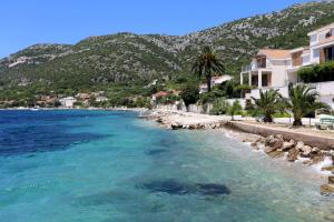 维甘Holiday house with a parking space Viganj - Podac, Peljesac - 10141的水体,有房子和山