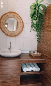 威廉斯塔德Casa di Caribe - palmtree的浴室配有盥洗盆、镜子和毛巾