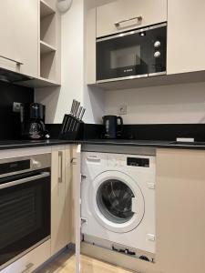 莫尔济讷CARLINA 105的厨房配有洗衣机和微波炉。