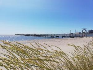 法尔肯贝里Liten ”stuga”的海滩,在水中和草地上有一个码头