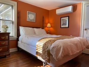 萨米特戴波利酒店的一间卧室配有一张带橙色墙壁的大床