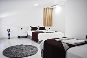切什梅MAT BOUTIQUE HOTEL的酒店客房带两张床和地毯