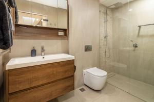 巴特曼斯贝Penthouse On The Promenade的浴室配有卫生间、盥洗盆和淋浴。