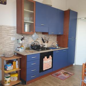 诺托玛丽娜villetta immersa nell'agrumeto的厨房配有蓝色橱柜和水槽