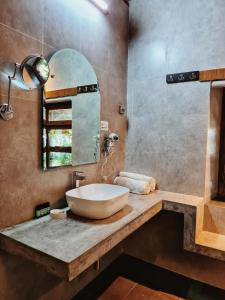 阿尔莫拉Deodar Homestay的一间带水槽和镜子的浴室