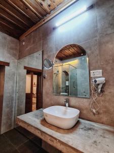 阿尔莫拉Deodar Homestay的一间带水槽和镜子的浴室