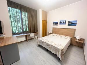 蒙扎Sissi Comfort Rooms Foresteria Lombarda的一间卧室配有一张床、一张书桌和一个窗户。