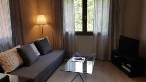 圣胡利娅-德洛里亚Apartamento Chalet en Casa Rural Camp de Claror的带沙发和玻璃桌的客厅