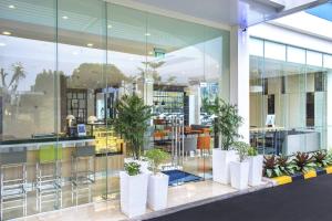 雅加达Holiday Inn Express Jakarta Matraman, an IHG Hotel的种植盆栽植物的建筑的大厅