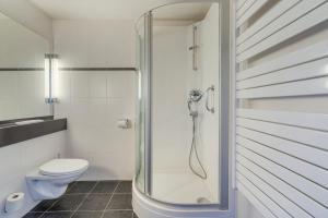 韦特伦布洛门拉旅馆的一间带卫生间和玻璃淋浴间的浴室