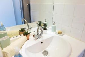里昂帕特迪尤一室公寓的浴室设有白色水槽和镜子
