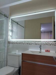 利马Departamento Full en Lince的一间带水槽、镜子和卫生间的浴室