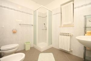 内里吉恩Apartment Nerezine 2518c的带淋浴、卫生间和盥洗盆的浴室