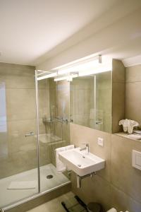 Egnach斯鲁斯特酒店的一间带水槽和淋浴的浴室