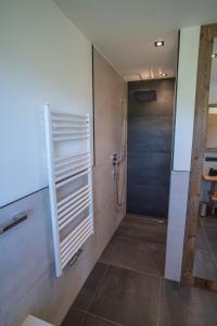 丘萨Chalet am Wiesenweg的带淋浴和步入式淋浴间的浴室