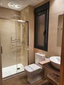 阿达莱斯Apartamento Trinidad Grund的浴室配有卫生间、盥洗盆和淋浴。