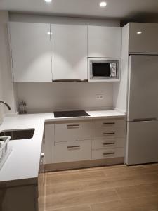 阿达莱斯Apartamento Trinidad Grund的厨房配有白色橱柜和不锈钢冰箱